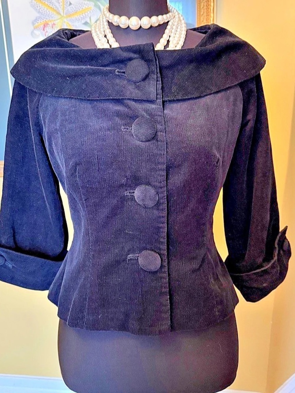 Black Corduroy Button Front Jacket Size 6